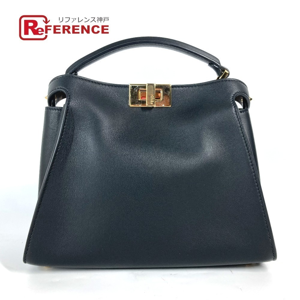 FENDI Peekaboo Essentially Shoulder Bag Crossbody Handbag Leather Black